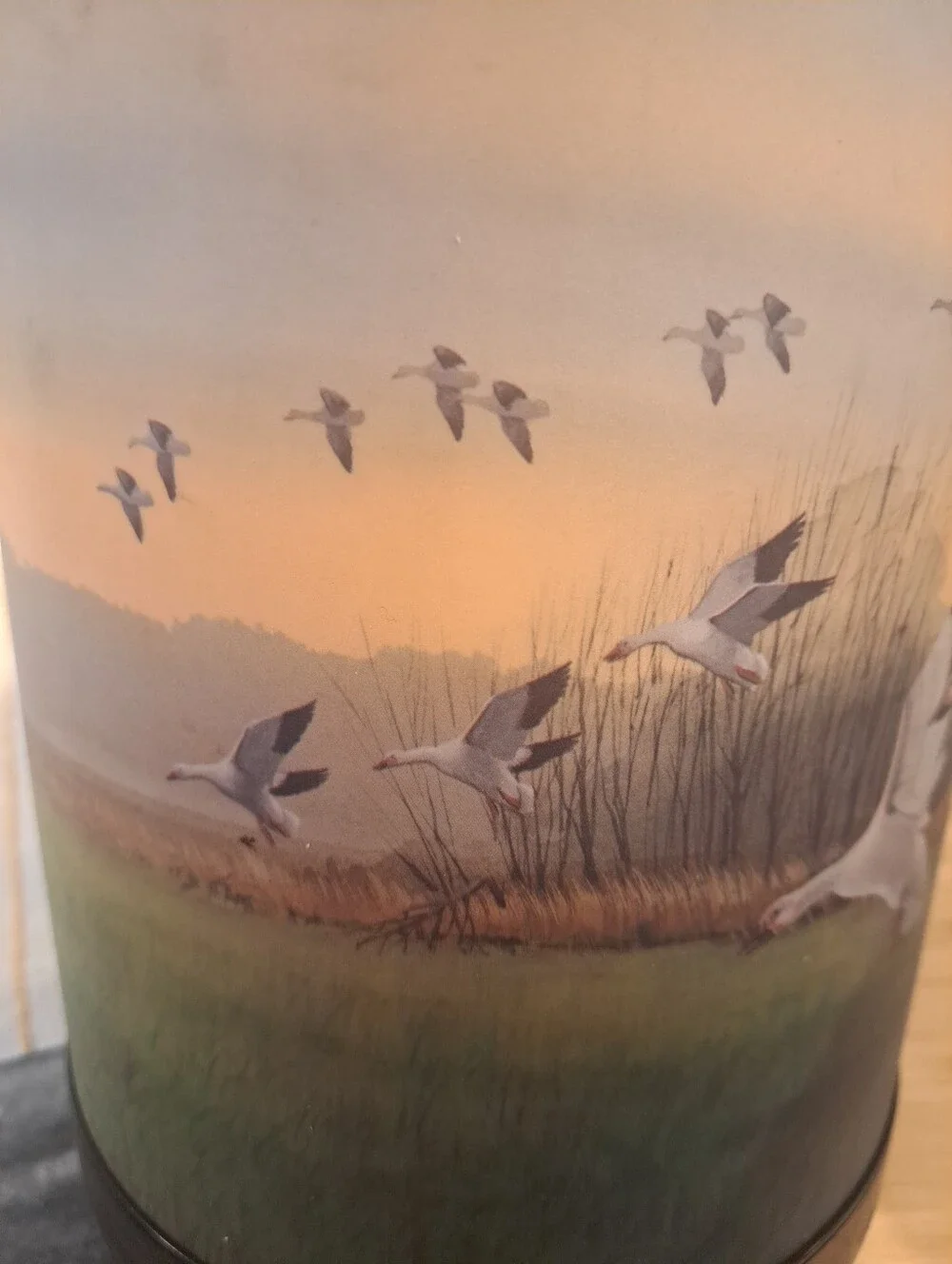 Vtg Kraftware Ice Bucket Mallard Geese Duck Handle Lid Faux Wood.